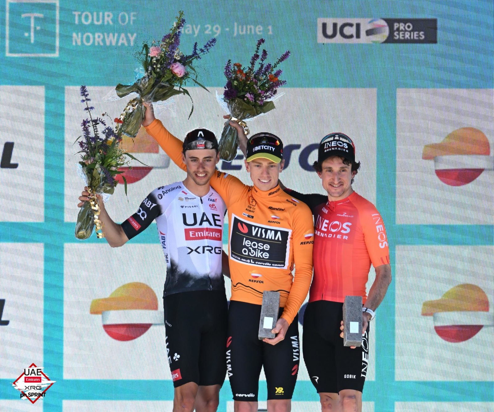 Jan Christen on the final podium at the Tour of Norway