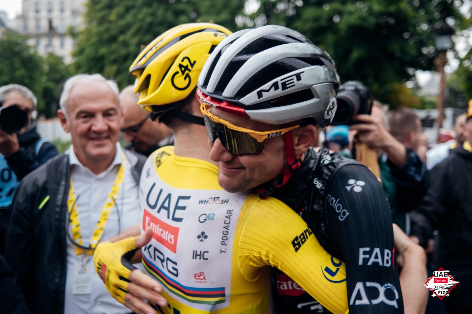 Tim Wellens hugs his close friend and fellow Tour de France stage winner