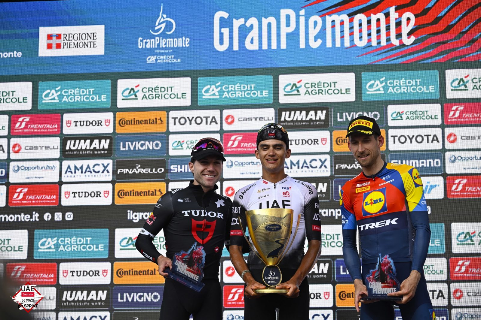 Del Toro took to the Gran Piemonte podium to collect his trophy