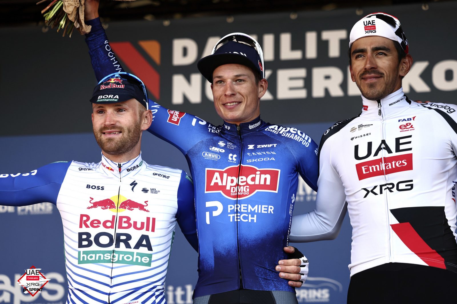 Sebastián Molano on the podium of Danilith Nokere Koerse