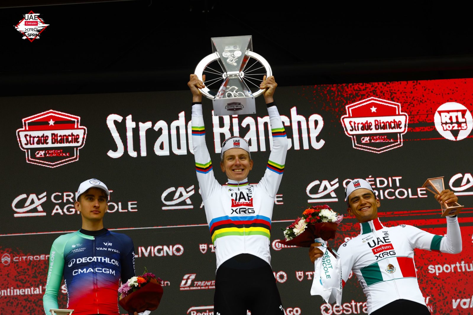 Tadej Pogačar and Isaac del Toro claimed a 1-3 for UAE Team Emirates-XRG at Strade Bianche