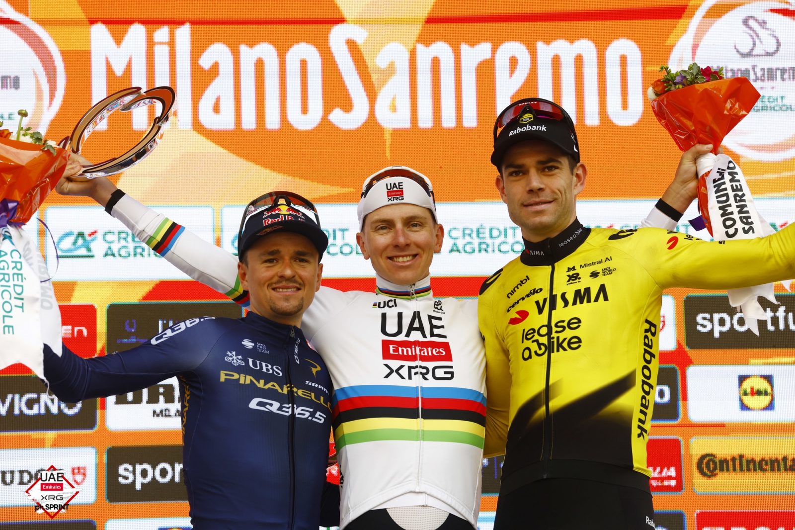 The podium of the 2026 Milano-Sanremo