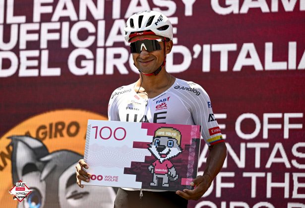 Jhonatan Narváez on the podium prior to stage 12 of the Giro d'Italia