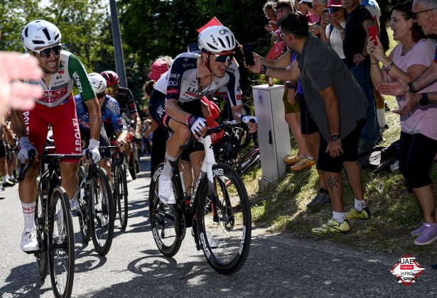 Mikkel Bjerg battles from the breakaway on stage 13 of the Giro d'Italia