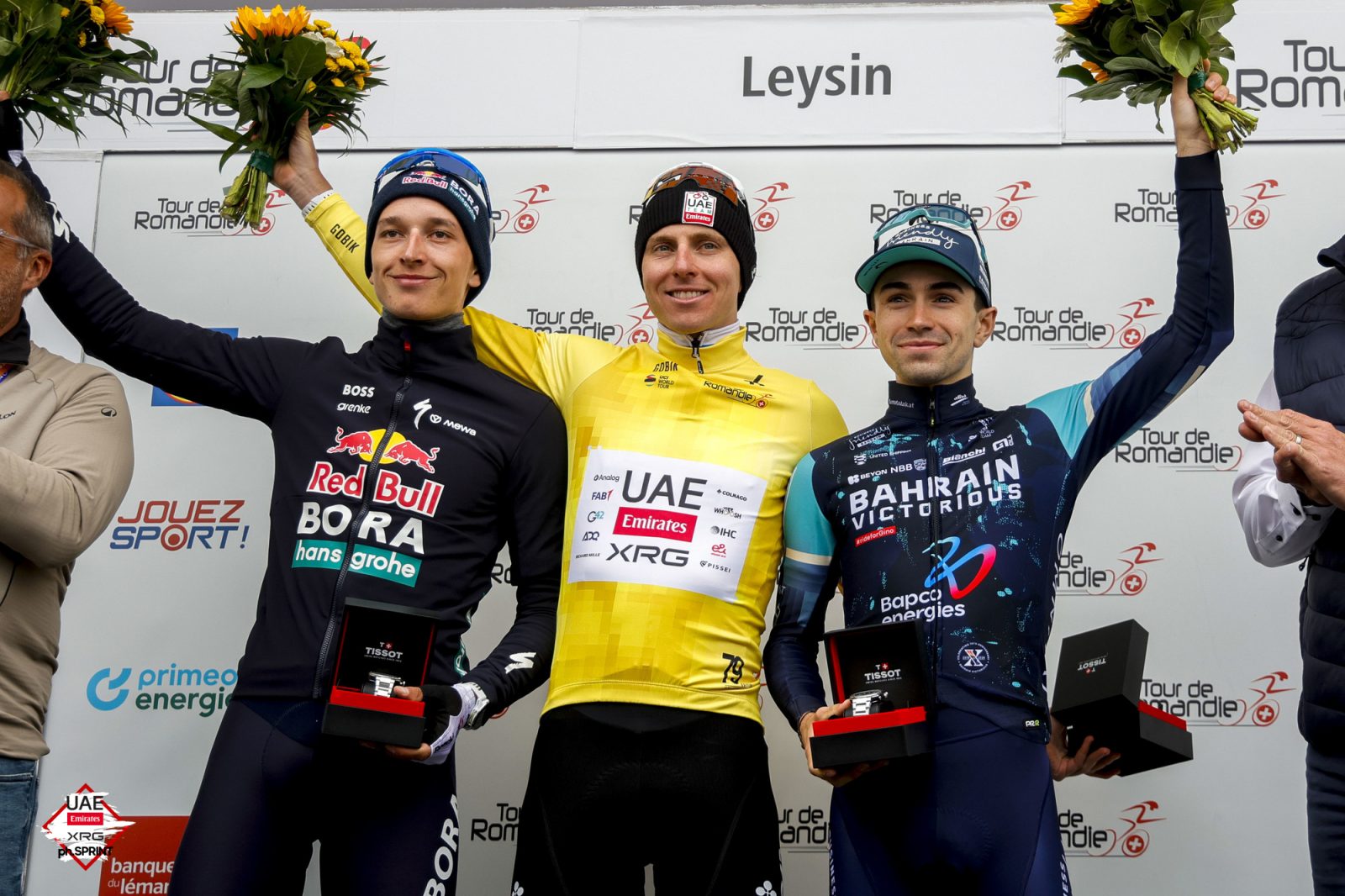 Pogačar on the top step of the final Tour de Romandie podium