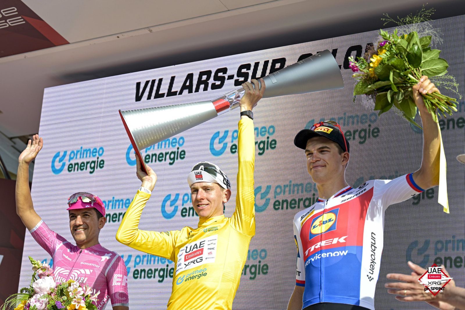 Pogačar on the final podium at the Tour de Suisse