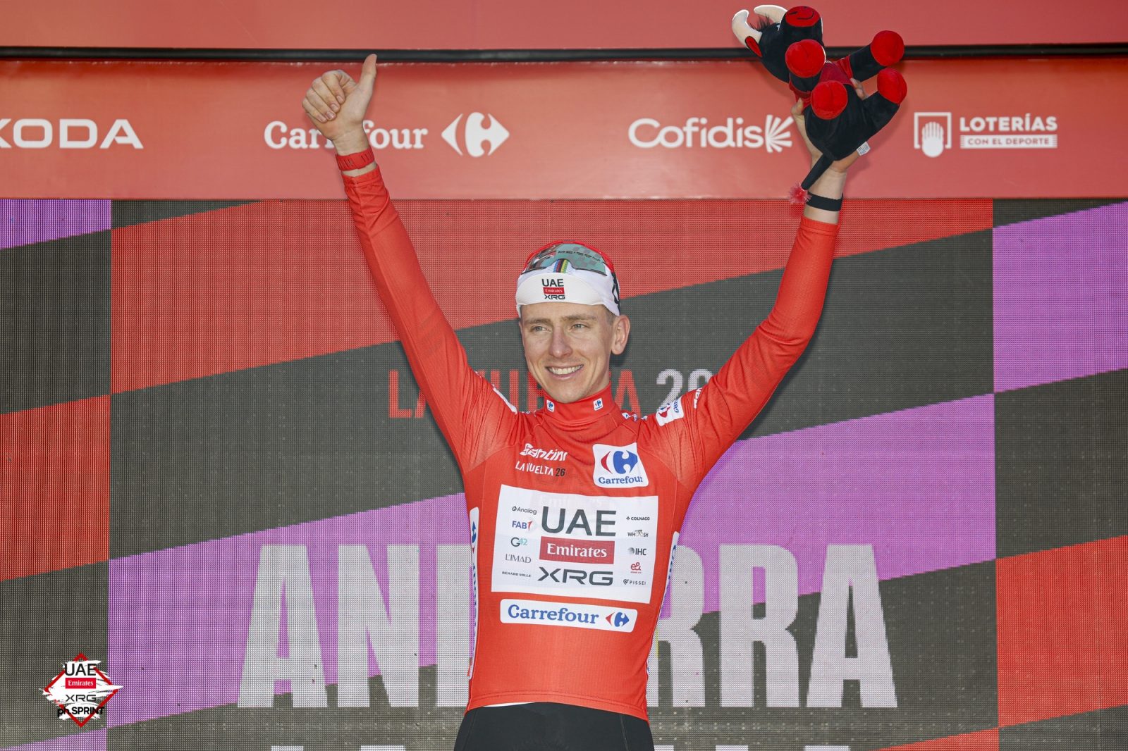Pogačar takes to the podium after stage 4 of the Vuelta a España