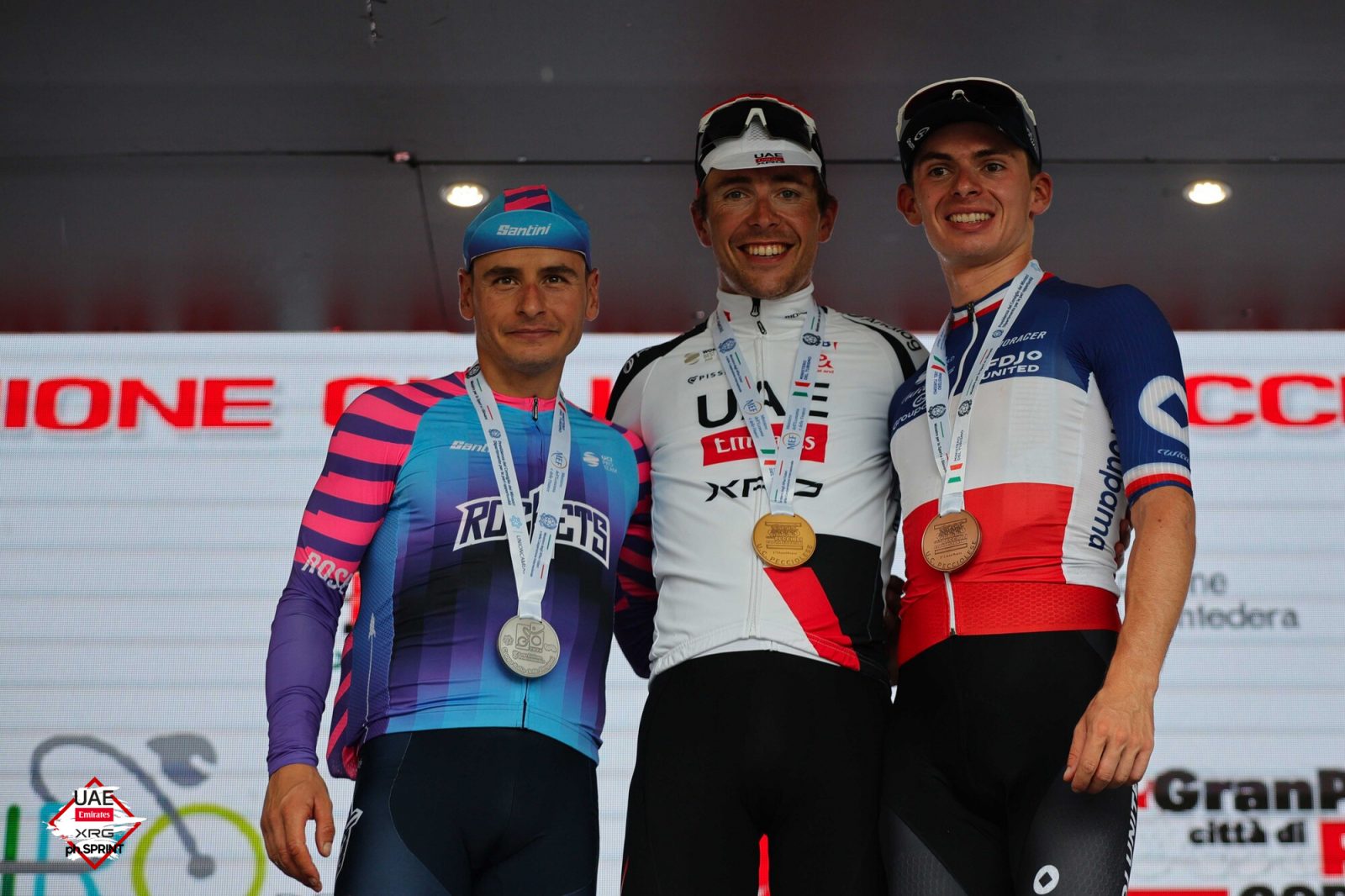 Benoît Cosnefroy on the top step of the Coppa Sabatini podium