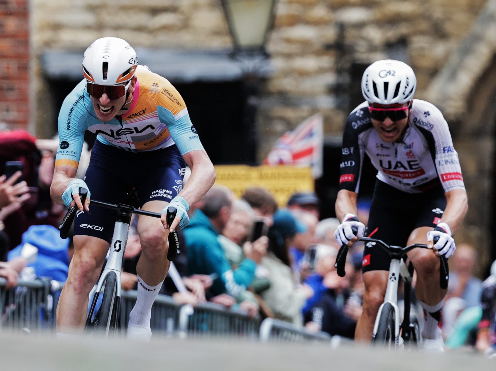 Florian Vermeersch trails the stage 1 winner, Lewis Askey